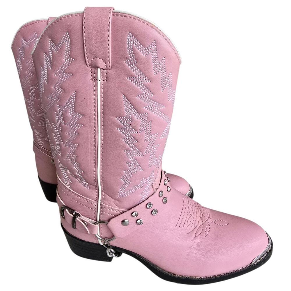 Durango Girl's Light Pink Rhinestone Western Boots US4D BT668 White Stitching